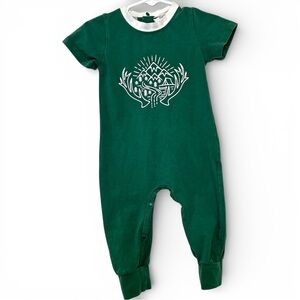 Olive & Scout Romper Outfit Green Baby Mountain Print 6-12 Months Short Sleeves